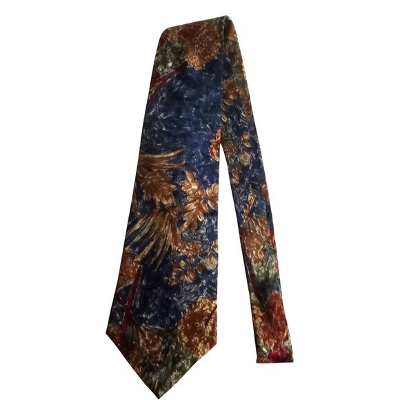 Vintage Mark Alexander Blue Tan Print 100% Silk Neck Tie Made in USA - Picture 4 of 6